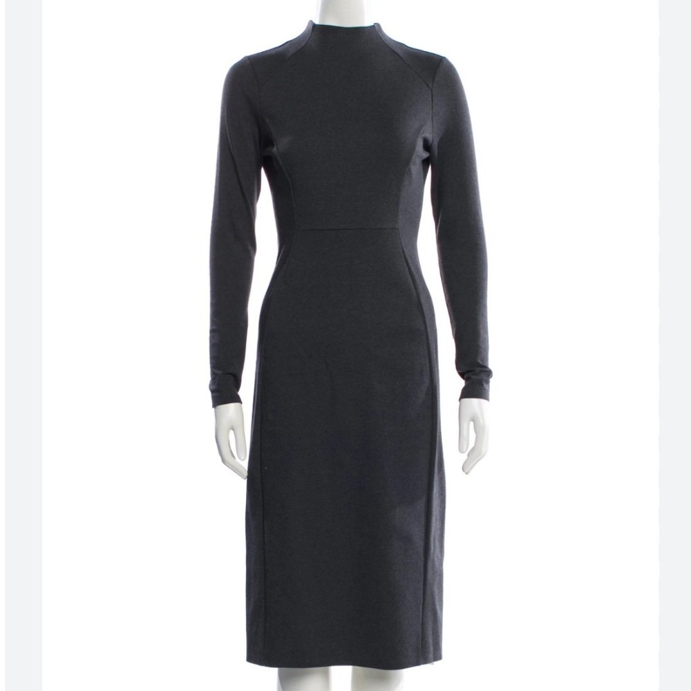 NEW Iris & Ink Charcoal Mock Neck Long Sleeve MIDI Dress WOMEN 10 BACK ZIP‎